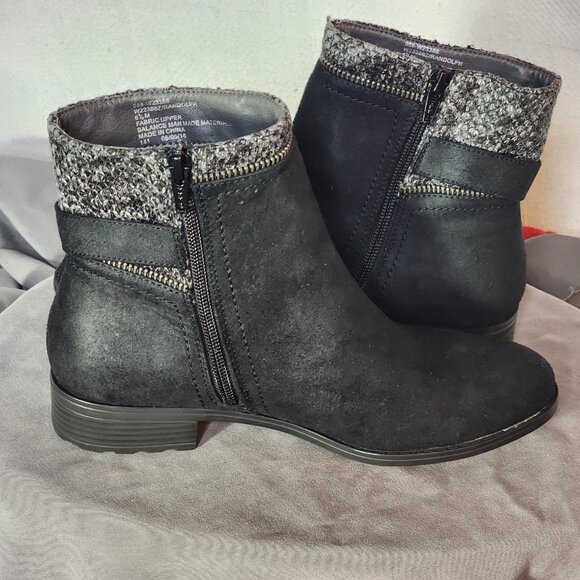 White Mountain Black Faux Suede Zip Buckle Fabric Upper Ankle Randolph Boot 6.5M - Picture 11 of 16